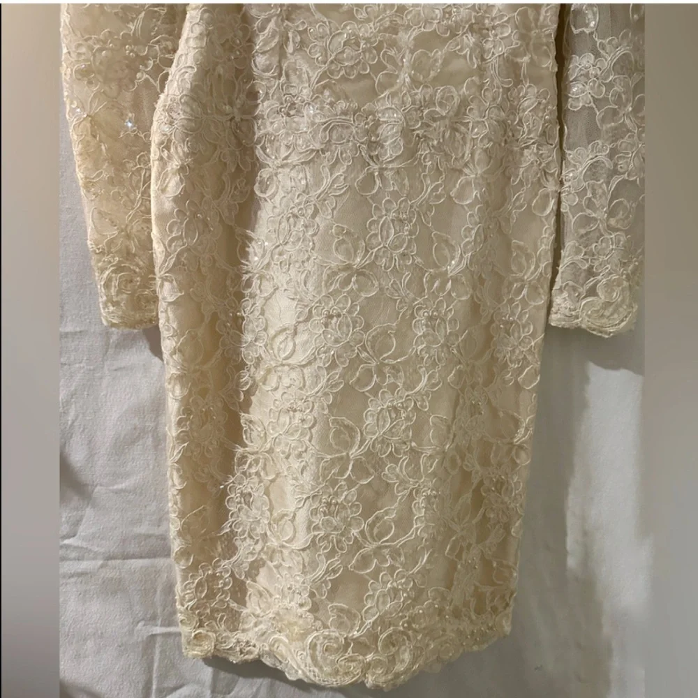 Vintage Jim Hjelm “A Private Collection” NY Beaded Lace Dress 1980 Couture Ivory - Picture 8 of 12